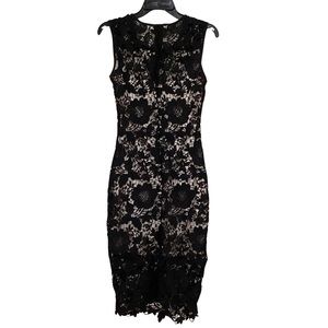 Faux Lace Midi Dress | Gold-tone Lining Bodice to Knee